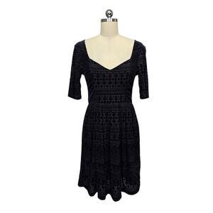 Anthropologie Meadow Rue Navy Geometric Velvet Burnout Dress Size Small Whimsy
